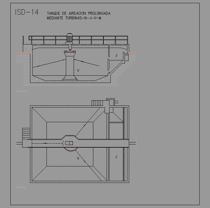 Bloque Autocad Tanque de aireación prolongada mediante turbinas